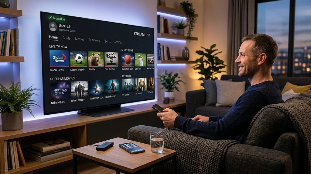 Account login screen on a smart television